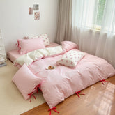 Sweet Bow Striped Bedding Set - Pink